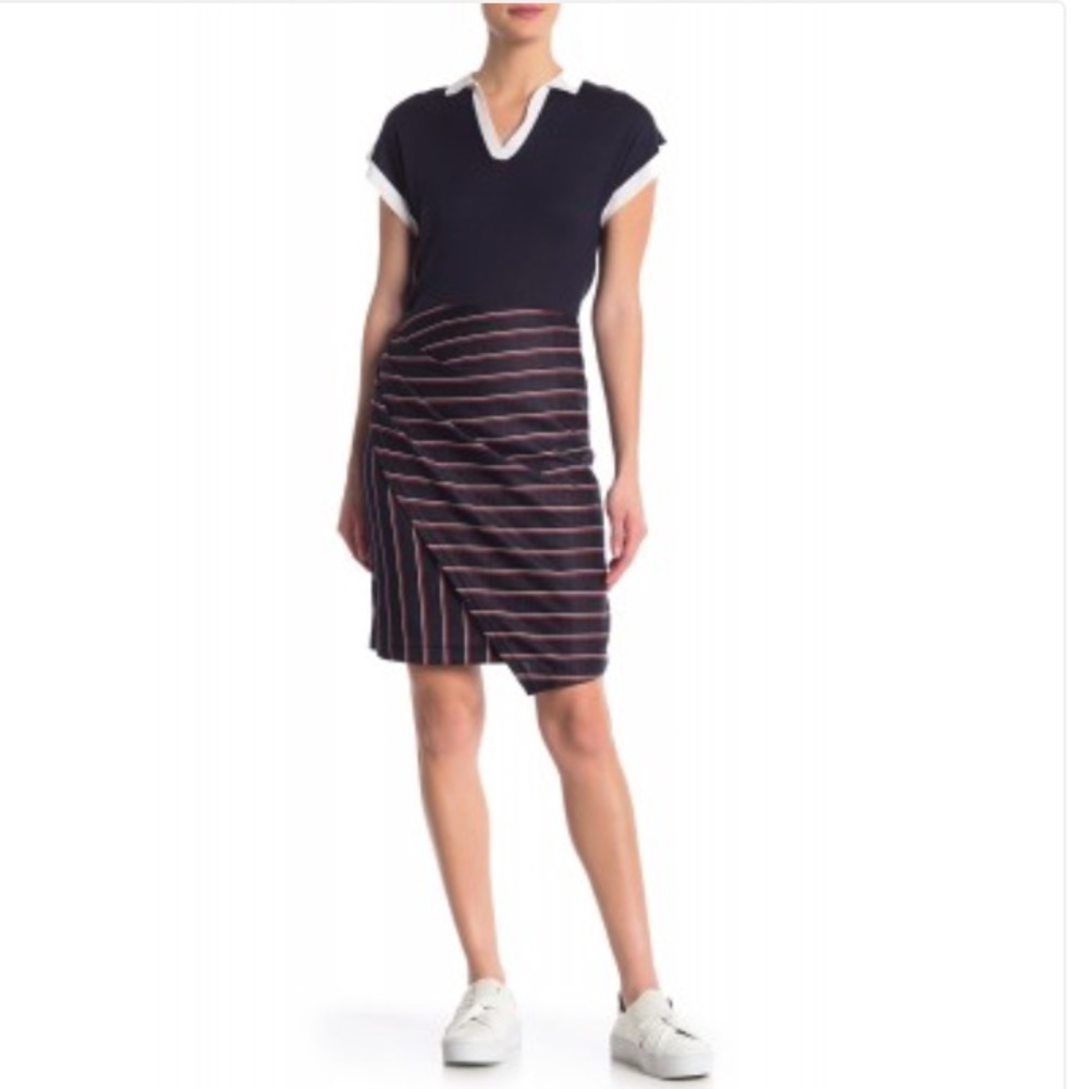 &. Layered Striped Asymmetrical Faux Wrapped Skirt